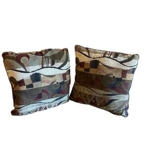 Pair of Decorative Throw Pillows. Geometric Multi color print. Solid Back. 17x17